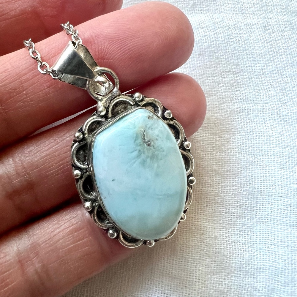 925 Calming Caribbean Larimar Pendant Necklace *flaw* - Picture 3 of 8